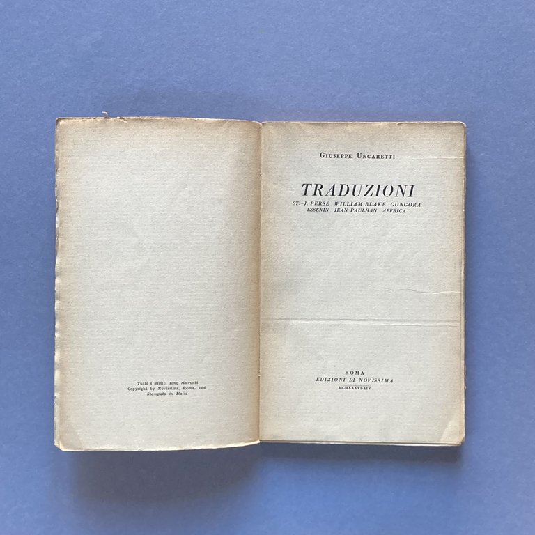 Tradizioni. St. J. Perse. W. Blake. Gongora. Essenin. Hean Paulhan. …