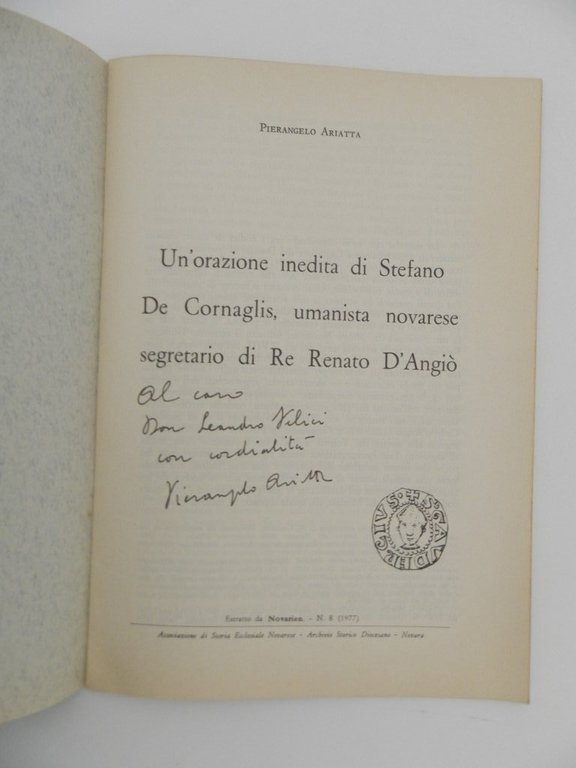 Un'orazione inedita di Stefano de Cornaglis, umanista novarese segretario di …
