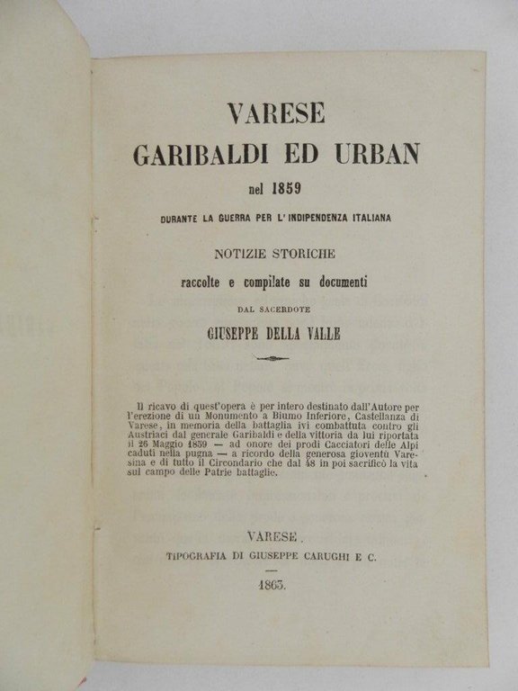 Varese, Garibaldi ed Urban nel 1859 durante la guerra per …