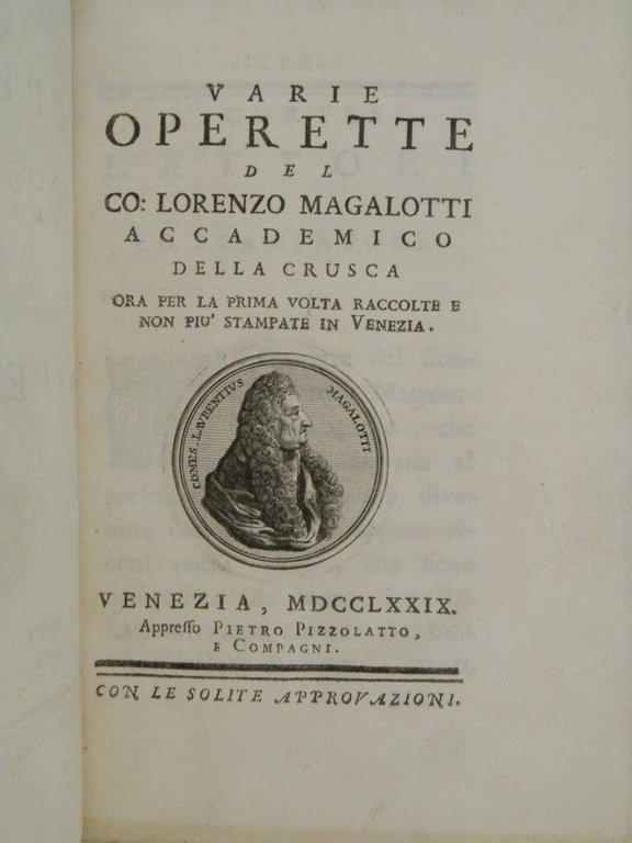 Varie operette del Co. Lorenzo Magalotti accademico della Crusca ora …