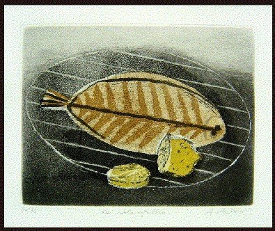 La sole grillée. Farbradierung auf Bütten. Signiert, num. und bezeichnet.