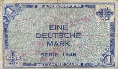 Eine Deutsche Mark - mit perforiertem B (für Berlin).