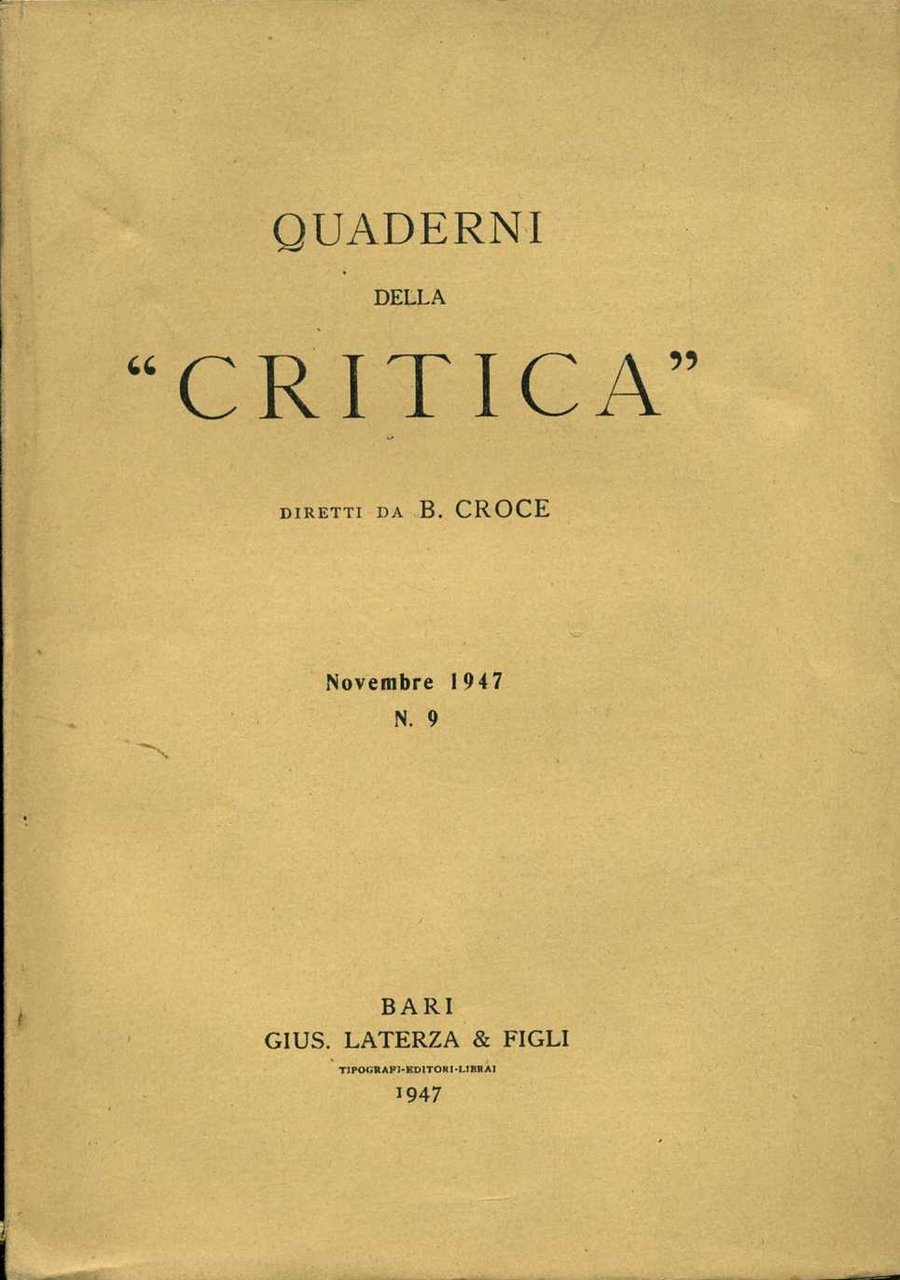 quaderni della critica n.9 novembre 1947 benedetto croce