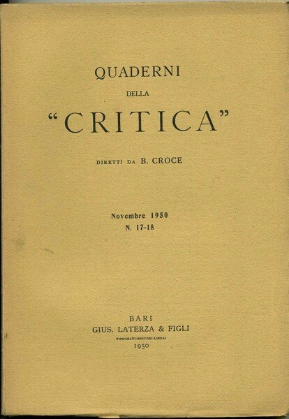 quaderni della critica n.17-18 novembre 1950 benedetto croce
