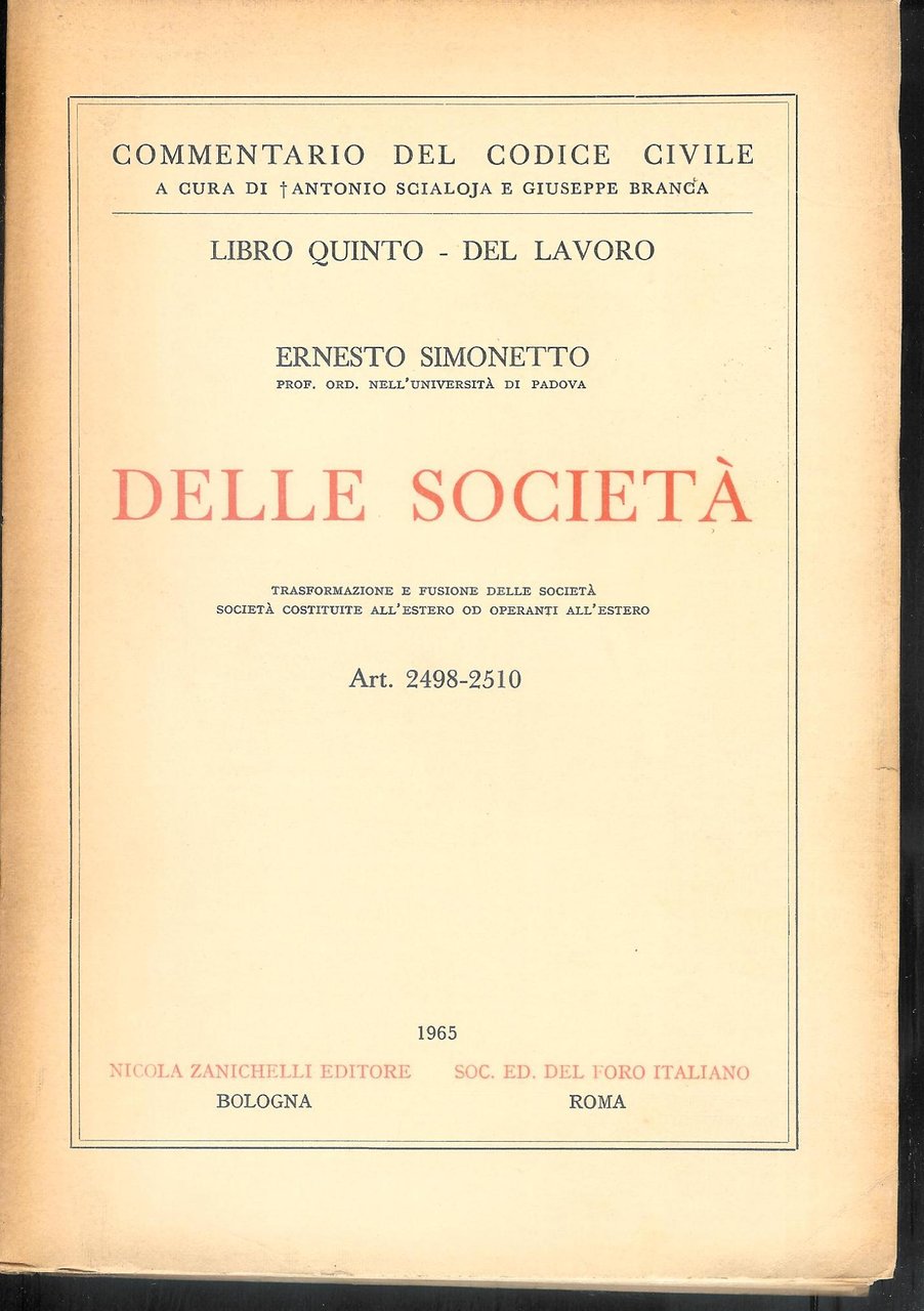 Commentario del Codice Civile libro quinto , Della Società - …