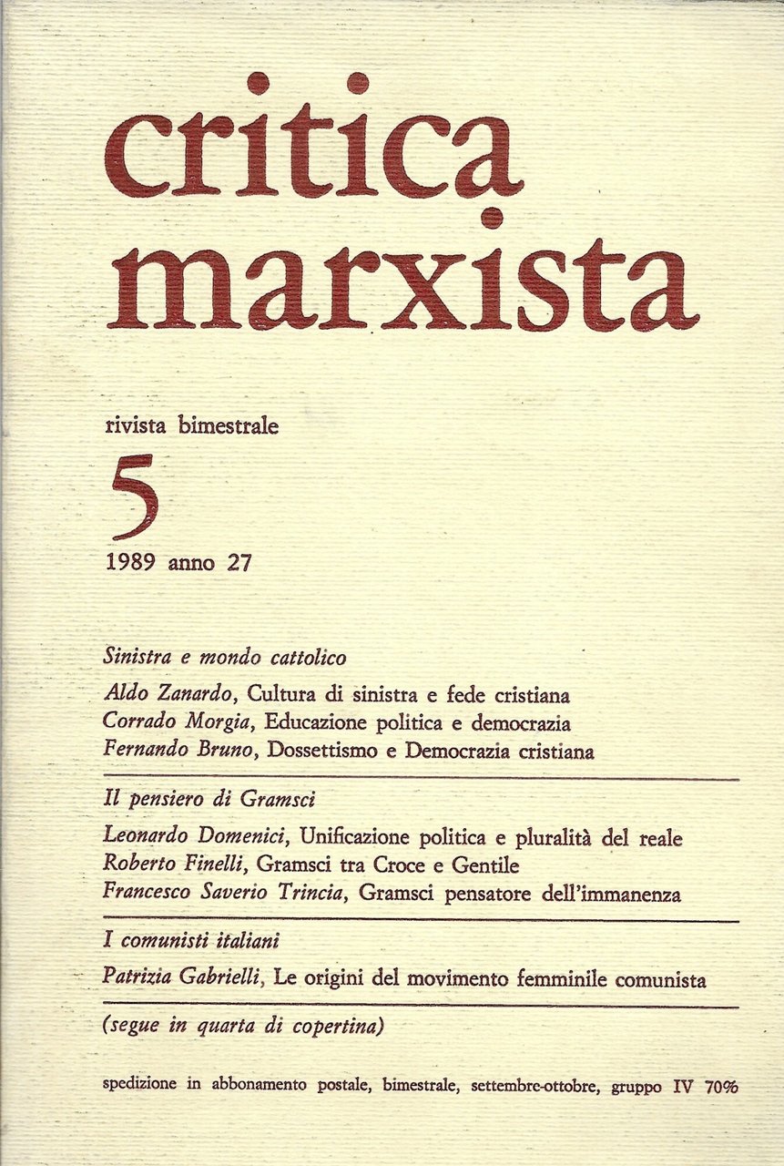critica marxista - rivista bimestrale n. 5 settembre, ottobre 1989 …