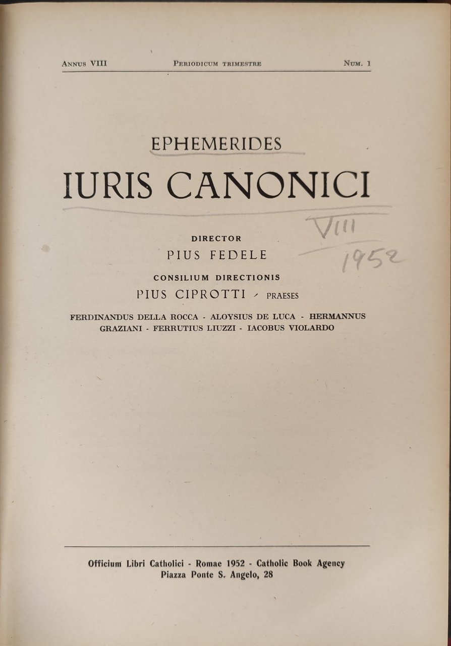 Ephemerides iuris canonici. VIII 1952
