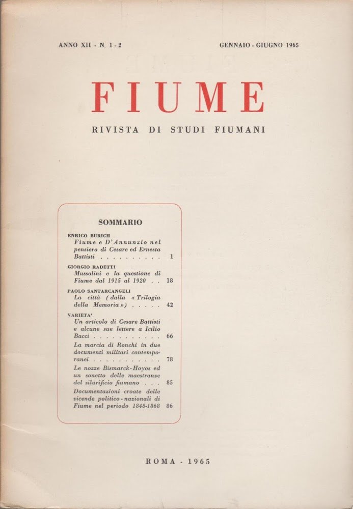 FIUME Rivista di studi fioumani Anno XII n.1-2-3-4 1965