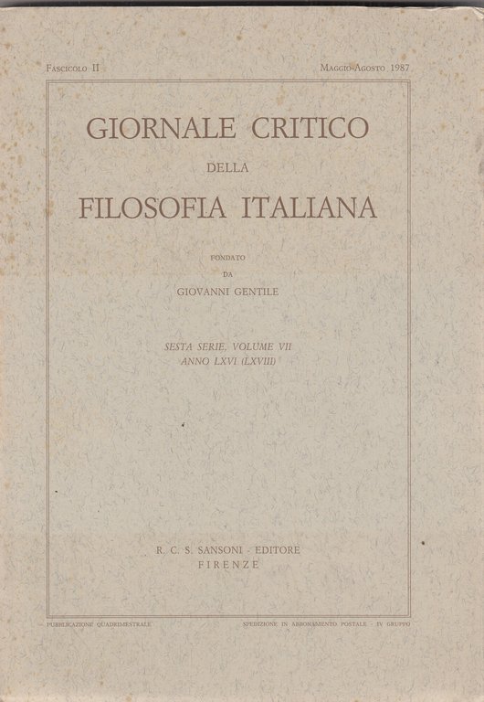 giornale critico della filosofia italiana. Volume VII. Fascicolo II. Maggio-agosto … | Immagine Gallery 2