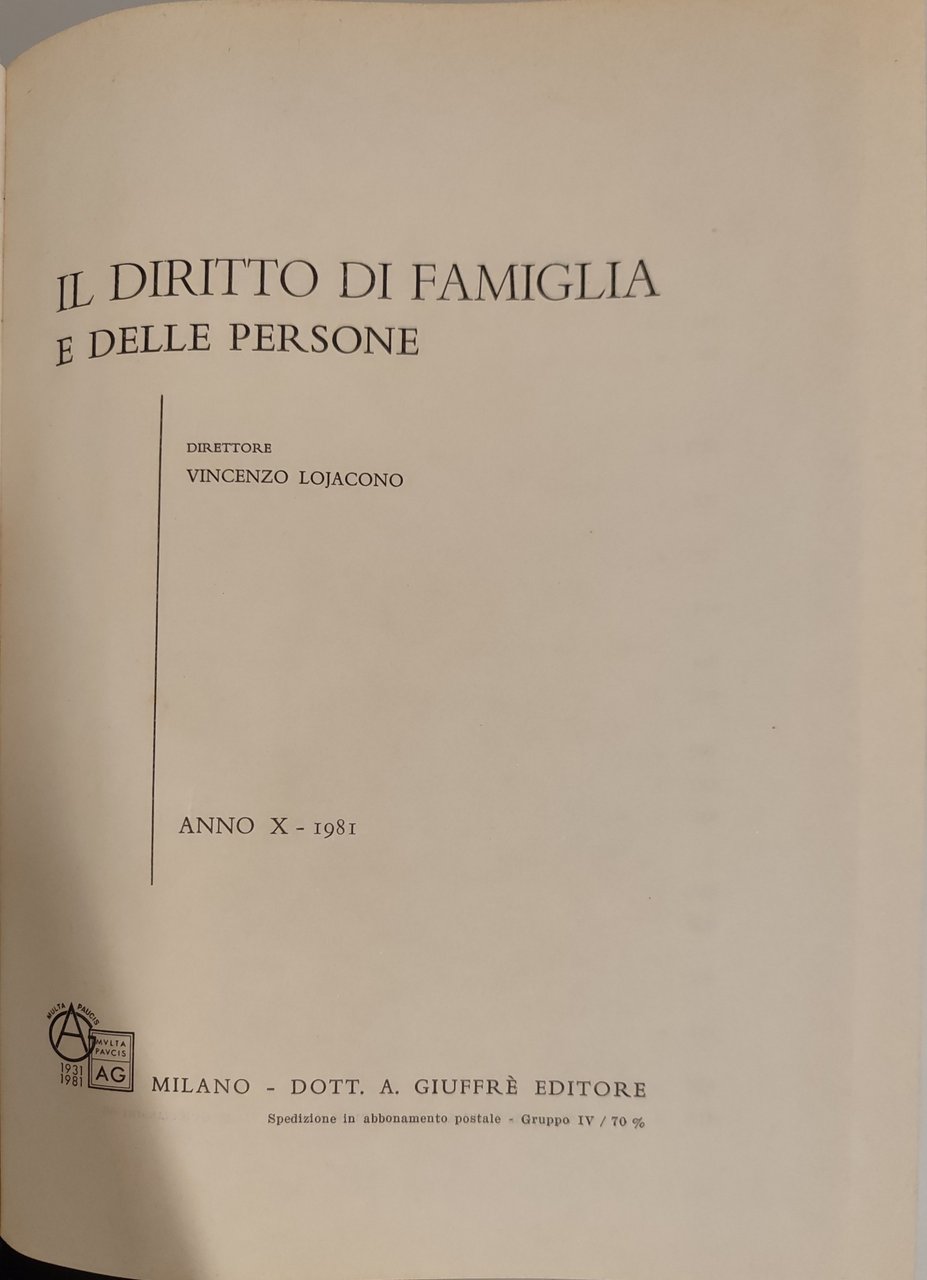 Il diritto di famiglia e delle persone. Anno X- 1981