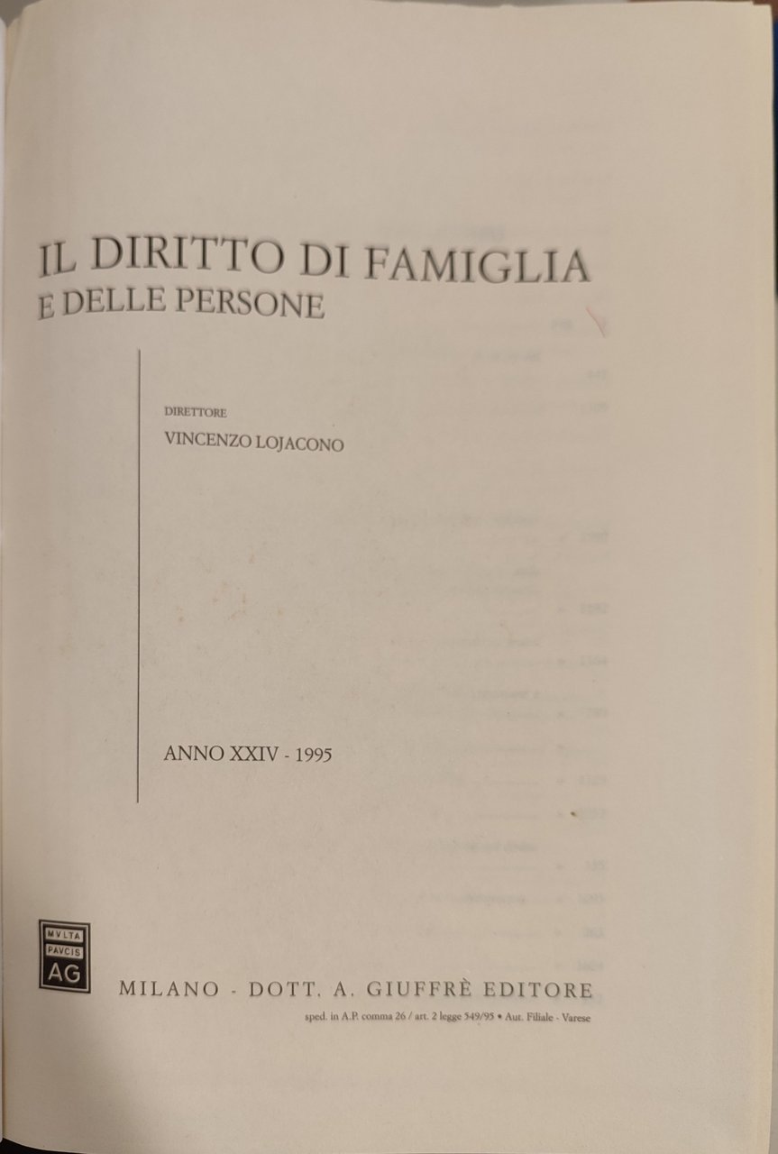 Il diritto di famiglia e delle persone. Anno XXIV-1995