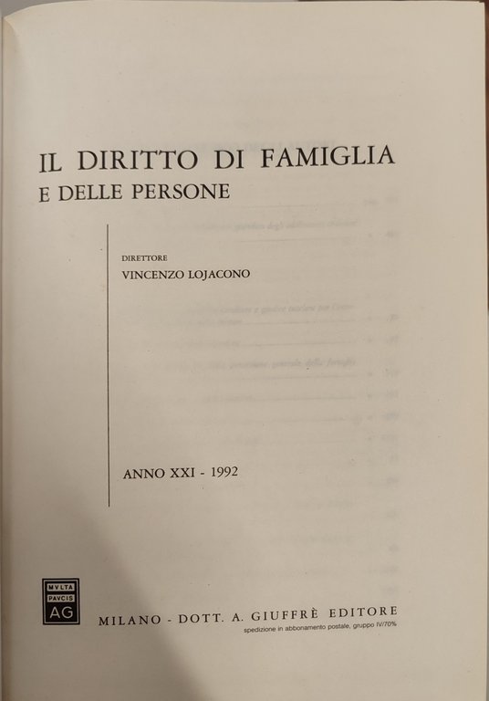 Il diritto di famiglia e delle persone XXI-1992