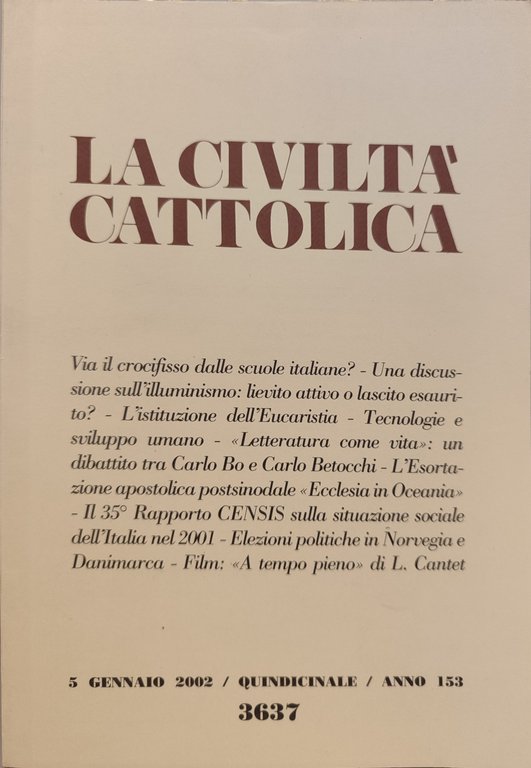 La civiltà cattolica anno 153. Annata completa 2002 n fascicoli …