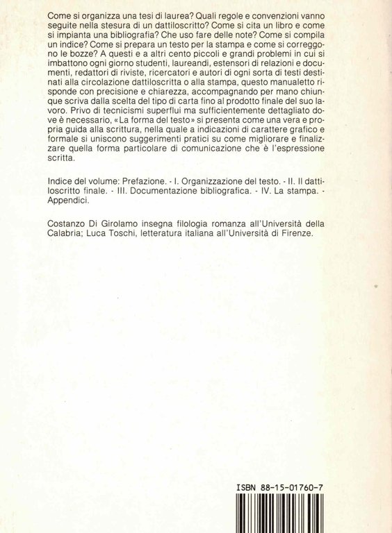 La forma del testo. Guida pratica alla stesura di tesi …