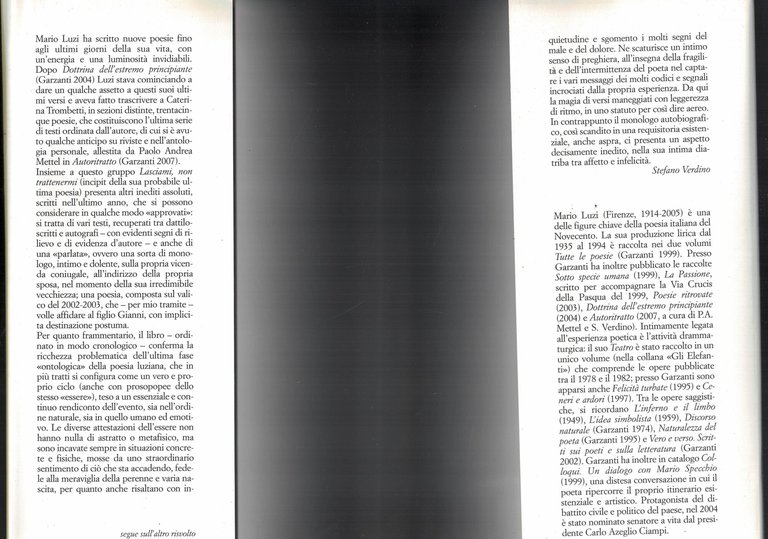 Lasciami, non trattenermi. Poesie ultime