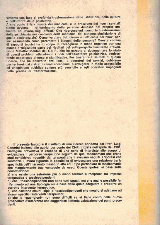 Le guarigioni nelle tossicomanie giovanili