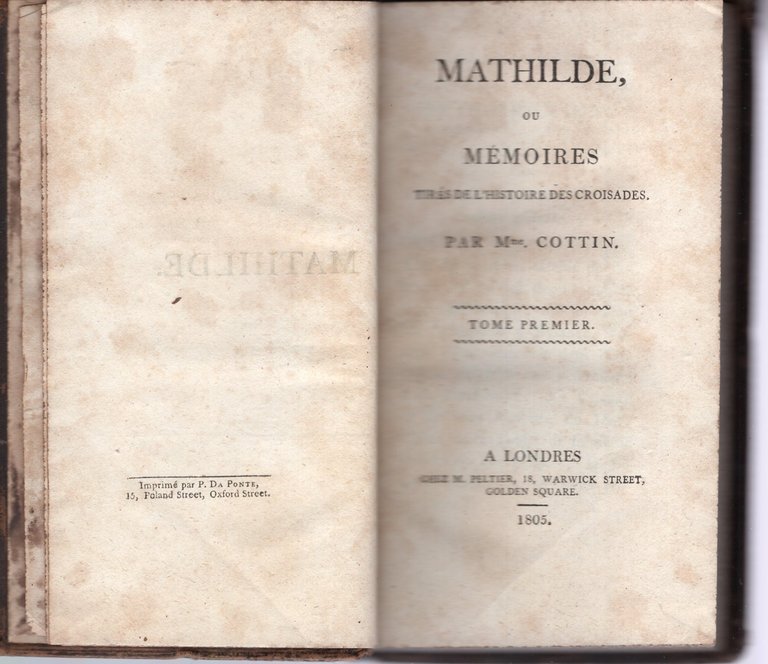 Mathilde - ou mémoires tirés de l'histoire des Croisades ( …