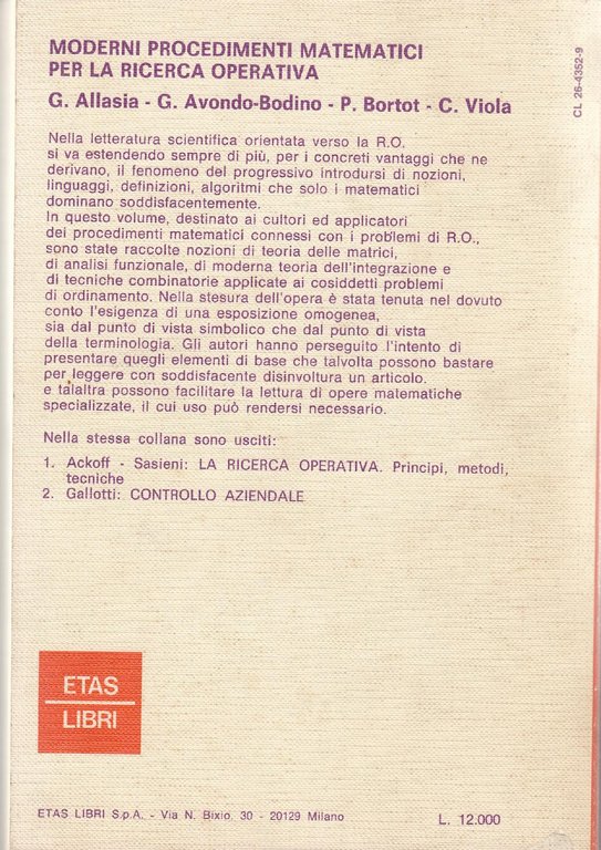 Moderni procedimenti matematici per la ricerca operativa
