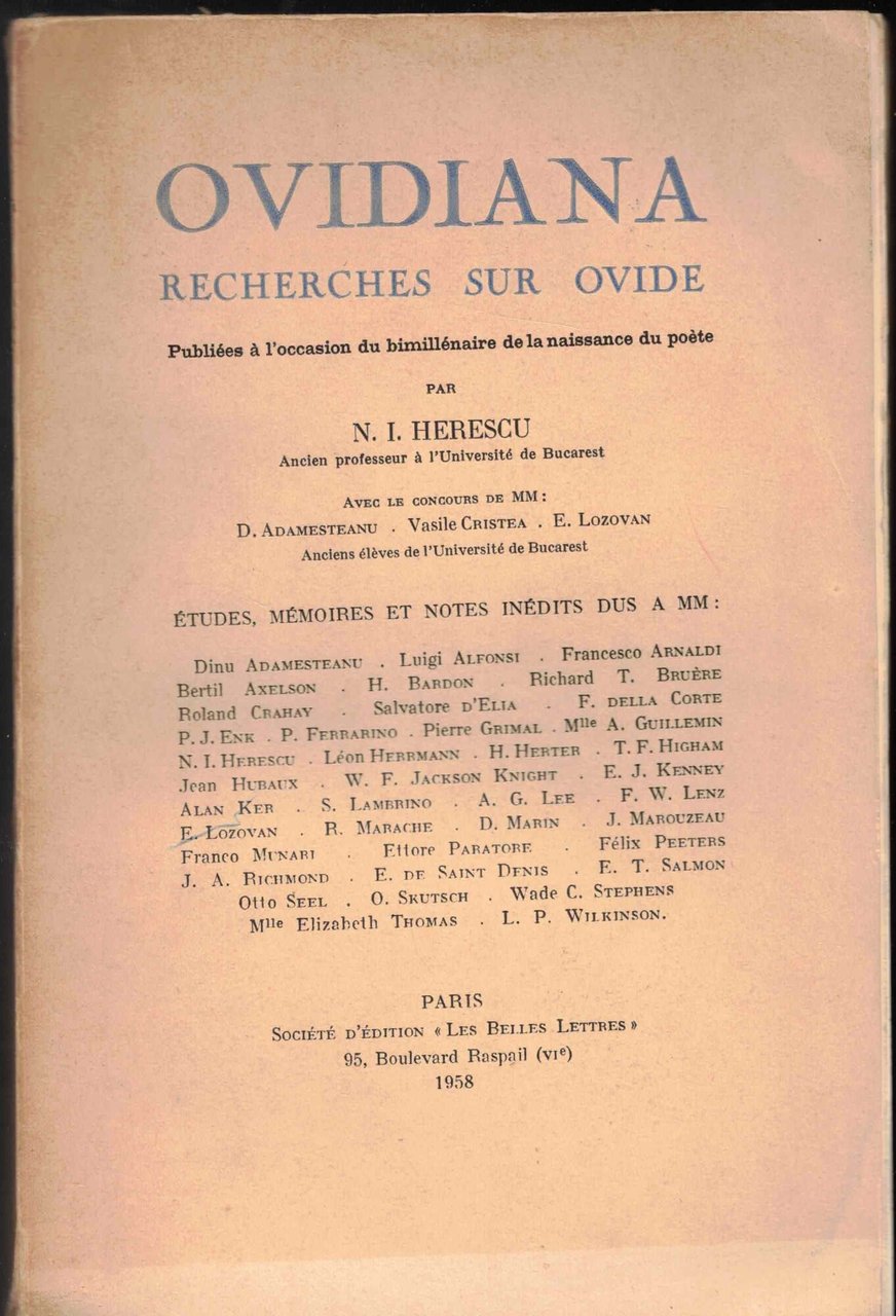 OVIDIANA. RECHERCHES SUR OVIDE. Publiées à L'Occasion Du Bimillénaire De … | Immagine principale