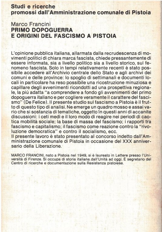 Primo dopoguerra e origini del fascismo a Pistoia