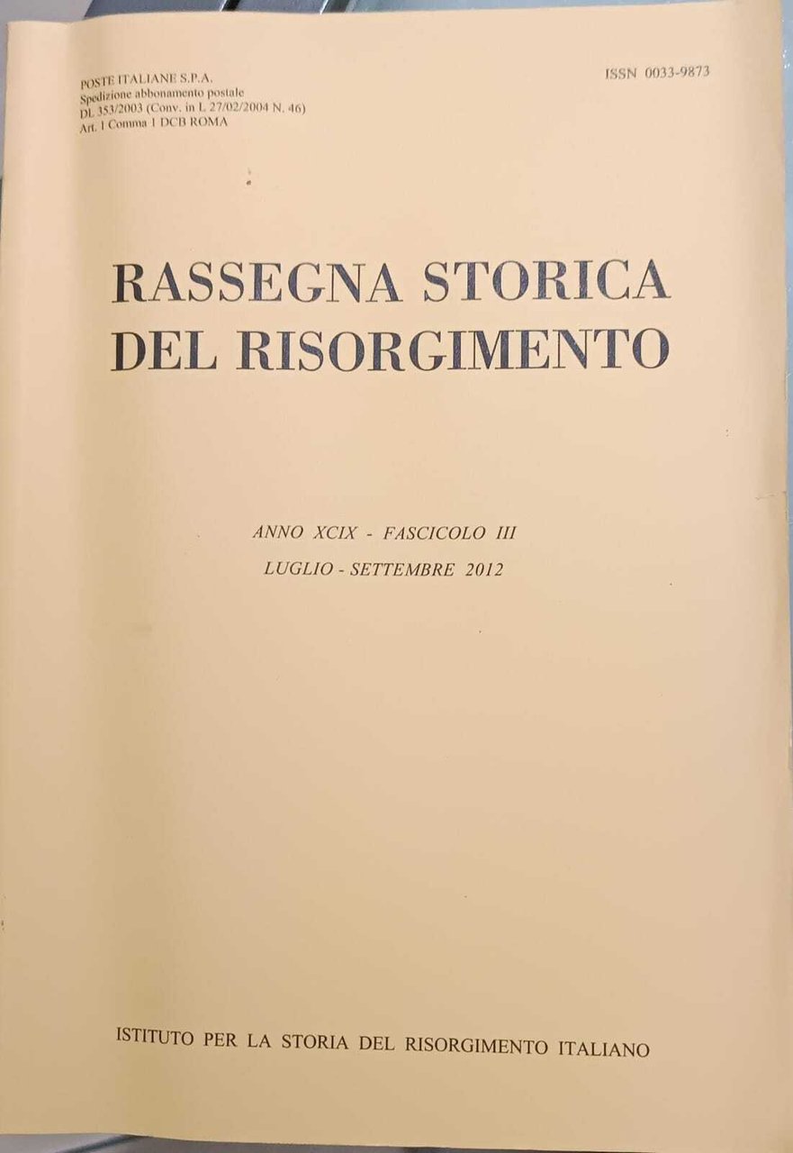 RASSEGNA STORICA DEL RISORGIMENTO- FASCICOLO III