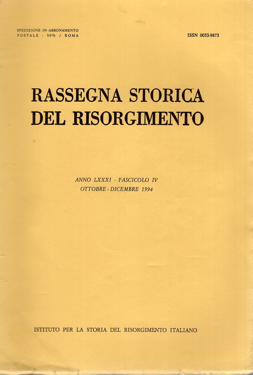 Rassegna storica del Risorgimento Anno LXXXI Fascicolo IV Ott. - …