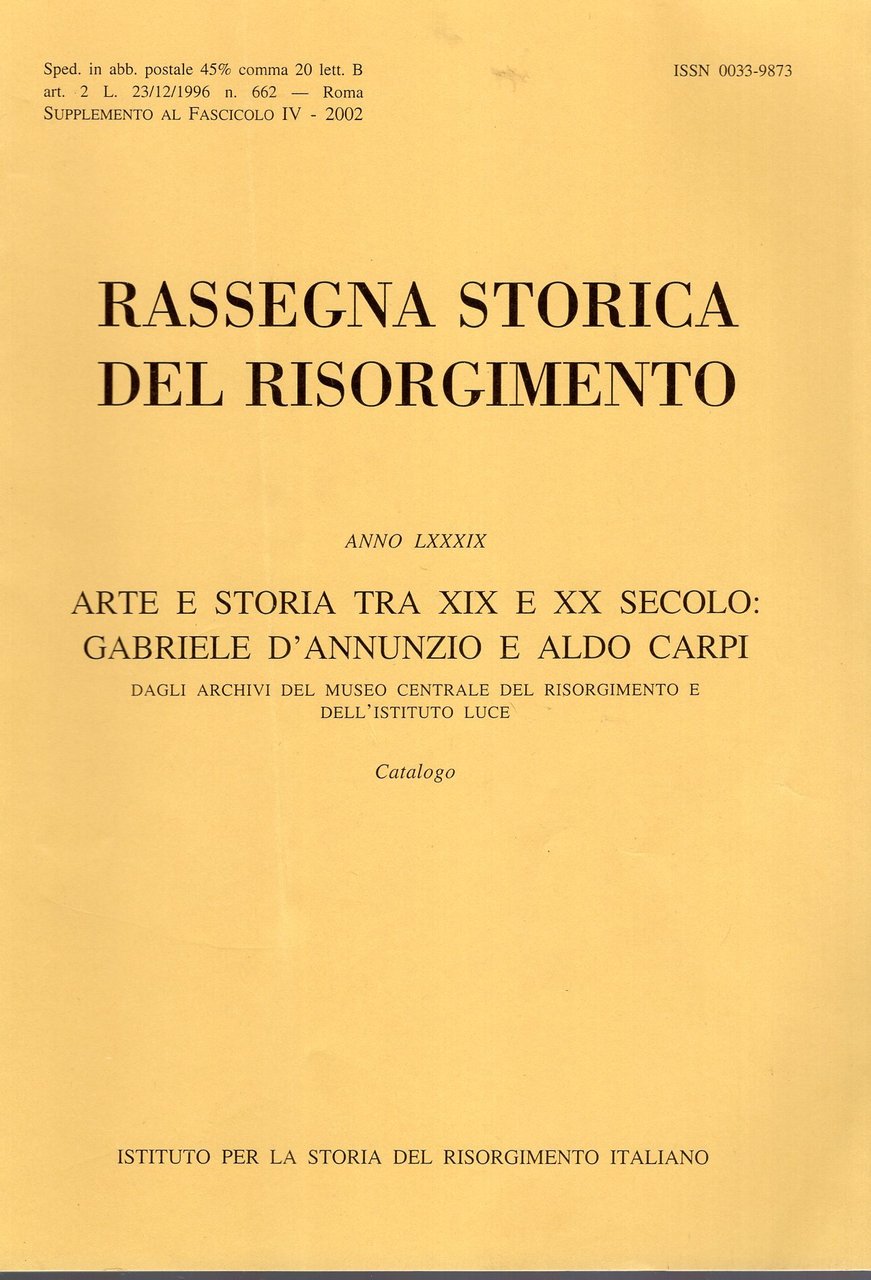 Rassegna storica del risorgimento Anno LXXXIX