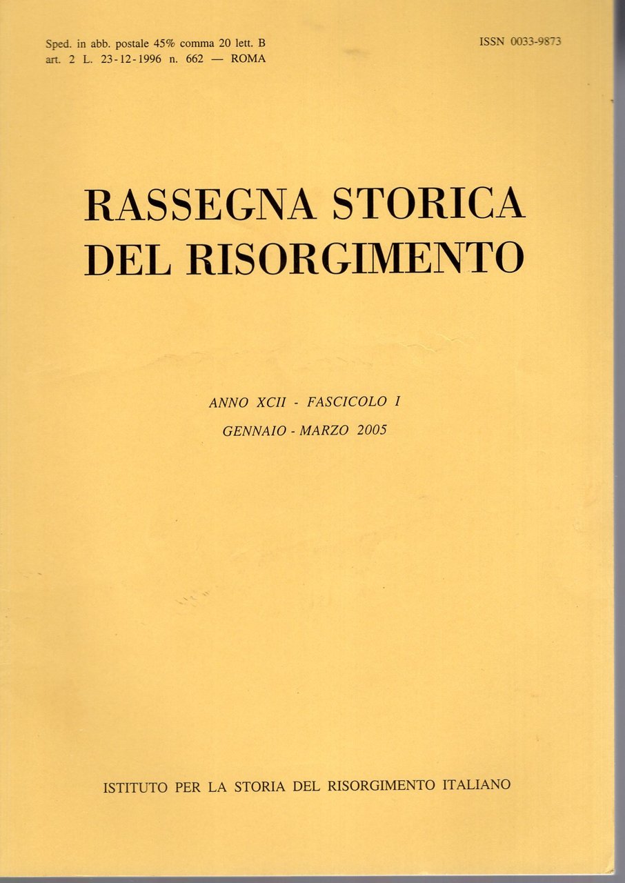 Rassegna storica del Risorgimento Anno XCII Fascicolo I Gen. - …