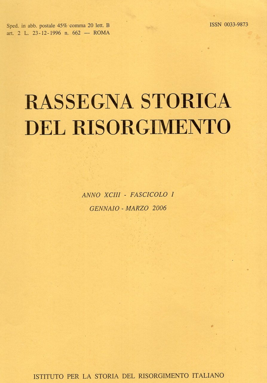 Rassegna storica del Risorgimento Anno XCIII - Fascicolo I Gen.- …