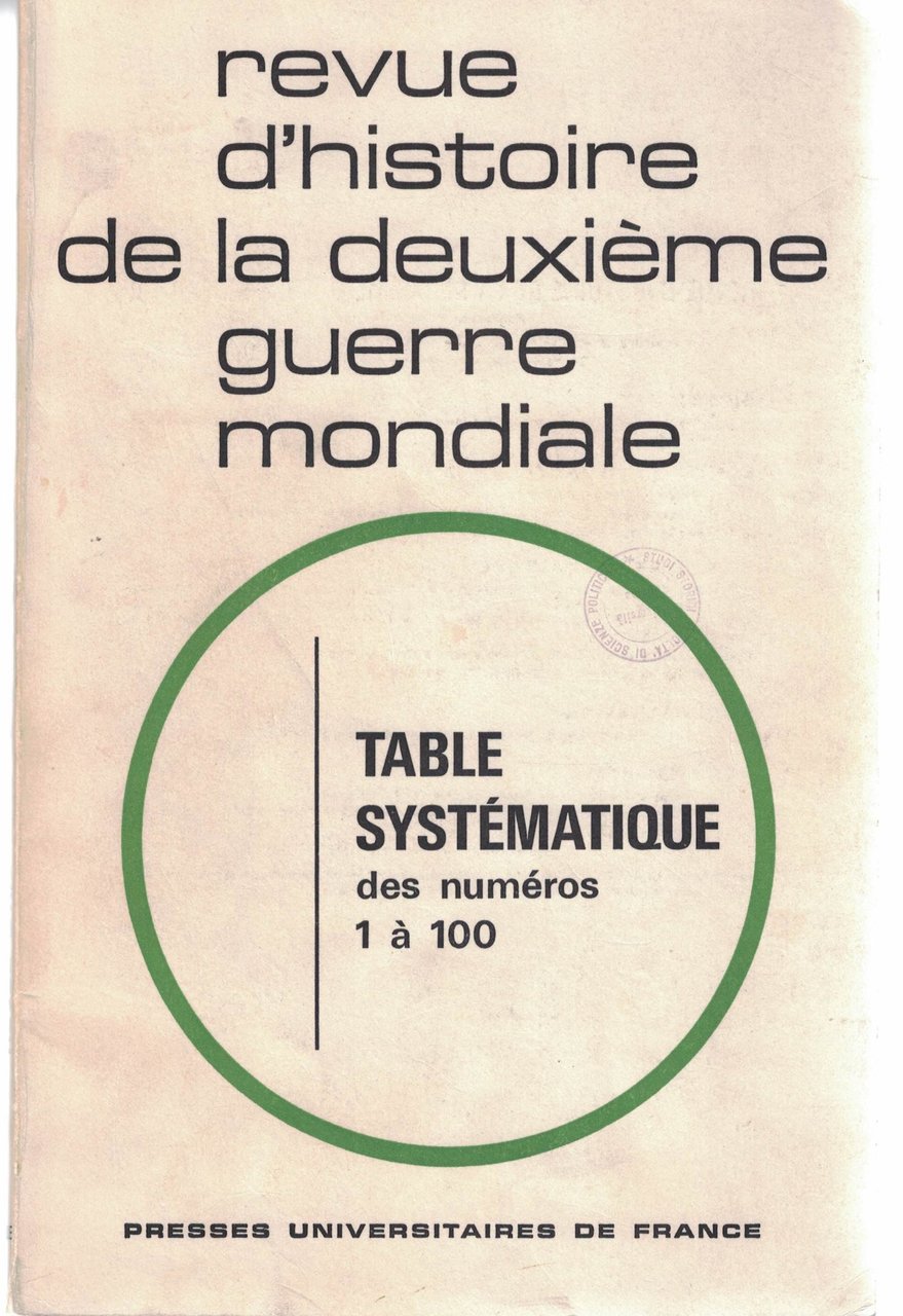 Revue d'histoire de la deuxième guerre mondiale.Table systematique des numeros … | Immagine principale