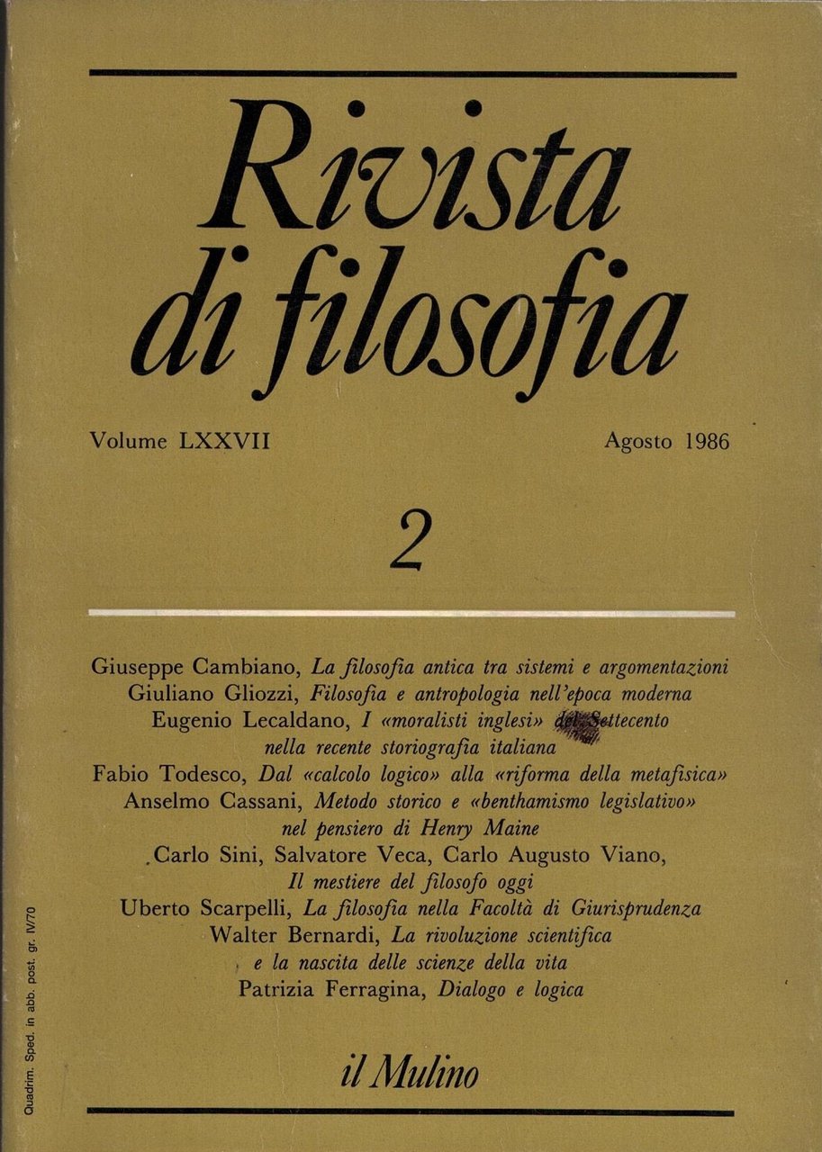 RIVISTA DI FILOSOFIA N. 2 Agosto 1986