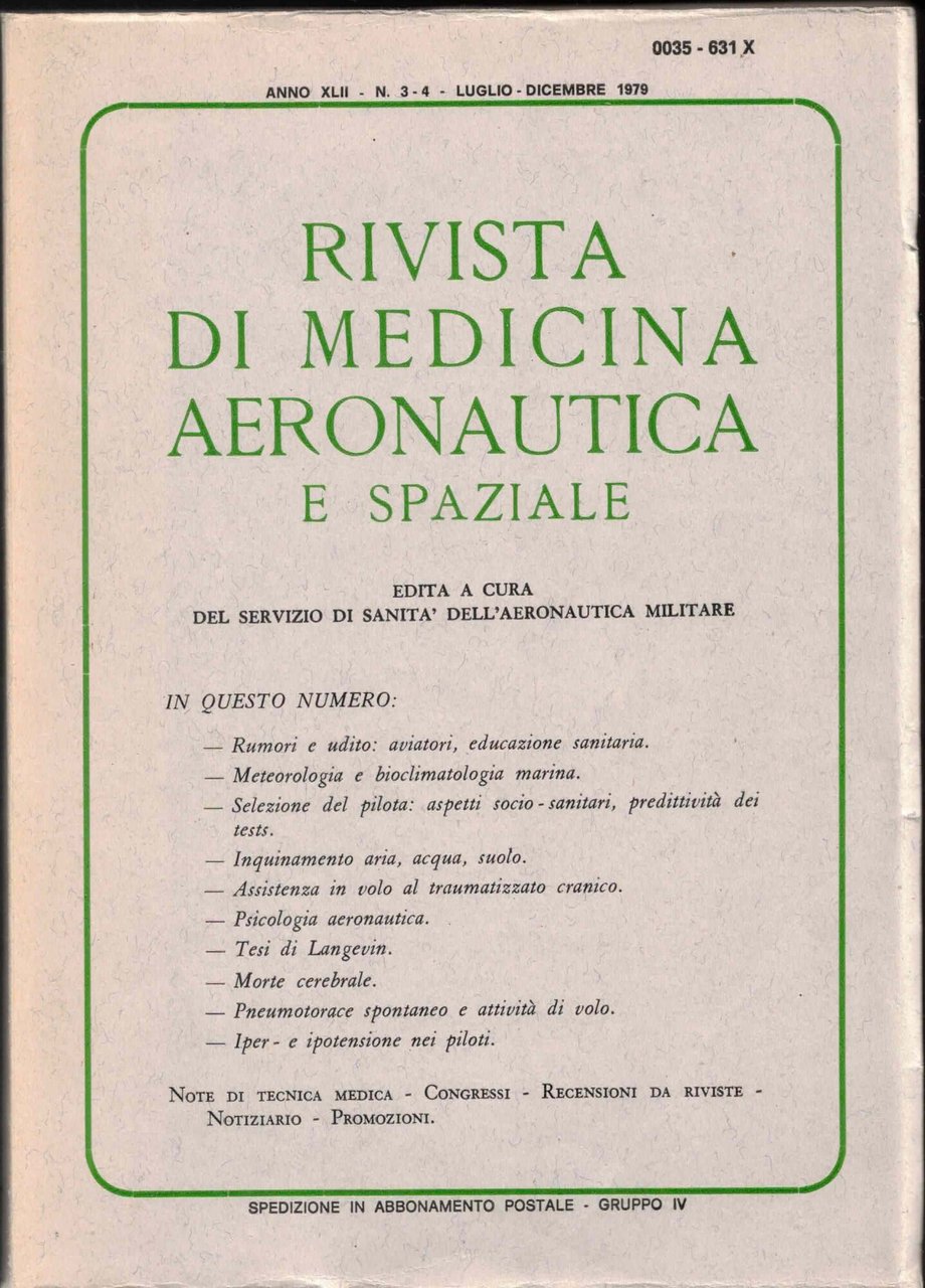 Rivista di medicina aeronautica e spaziale 3-4/luglio-dicembre 1979
