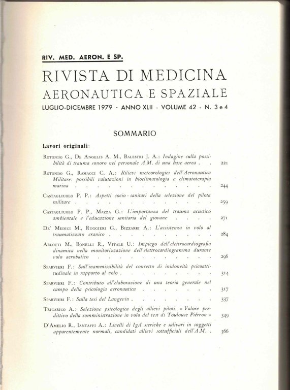 Rivista di medicina aeronautica e spaziale 3-4/luglio-dicembre 1979