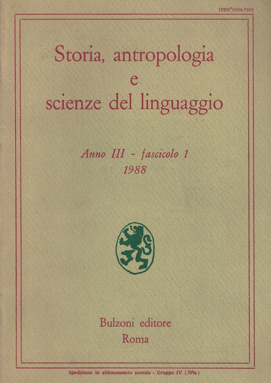 Storia, antropologia e scienze del linguaggio.Anno III fascicolo 1 | Immagine principale