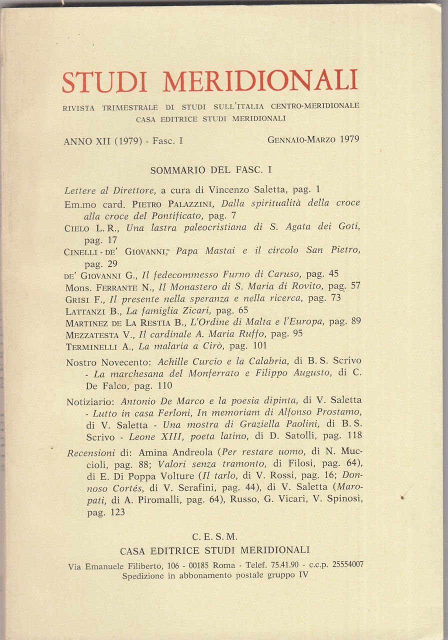 Studi meridionali. Anno 1979. Annata completa