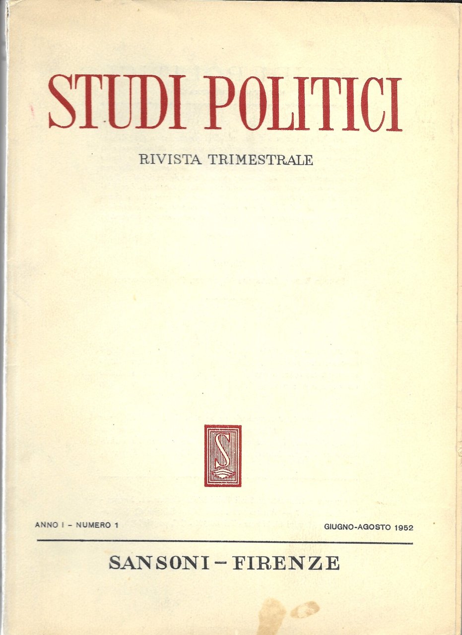 STUDI POLITICI - rivista trimestrale anno I , n.1 | Immagine principale