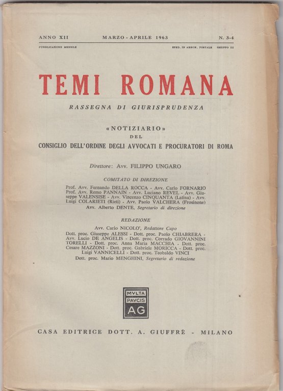 Temi Romana. Rassegna di dottrina e giurisprudenza. 1963. Annata completa. | Immagine Gallery 2