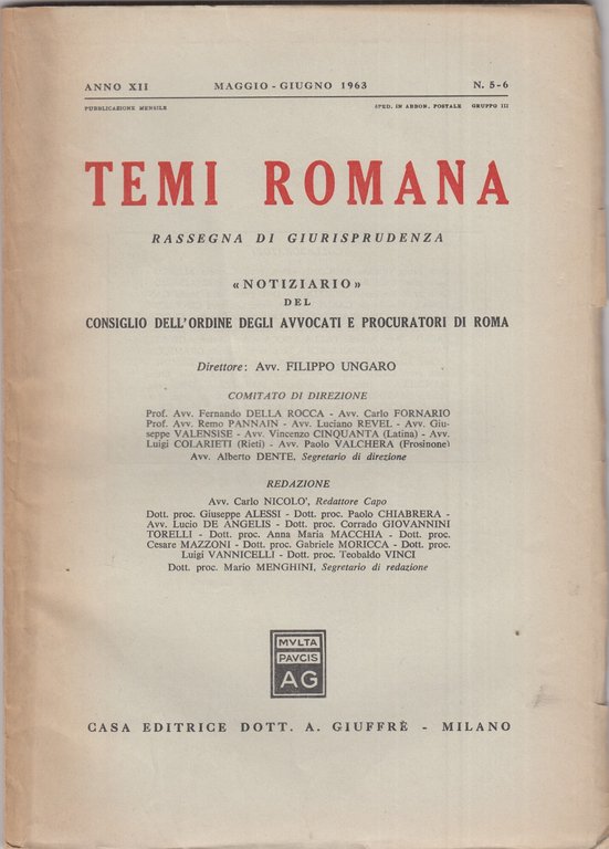 Temi Romana. Rassegna di dottrina e giurisprudenza. 1963. Annata completa. | Immagine Gallery 3