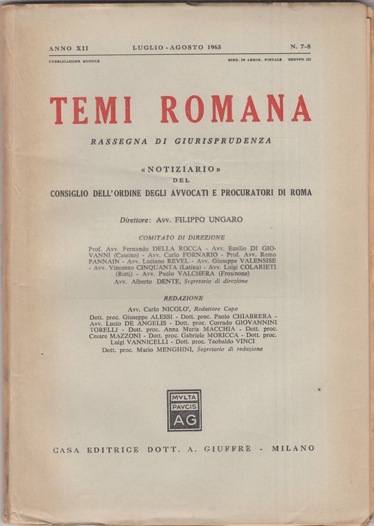 Temi Romana. Rassegna di dottrina e giurisprudenza. 1963. Annata completa. | Immagine Gallery 4