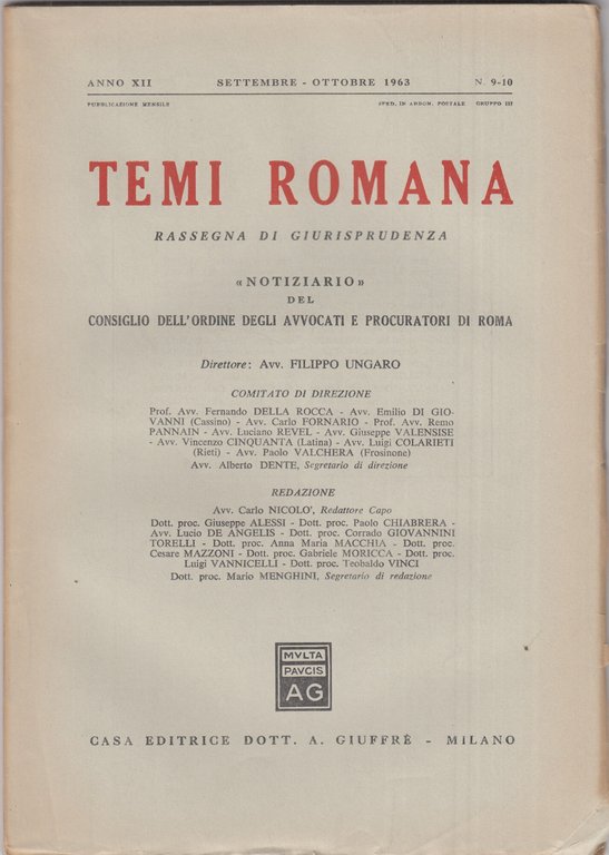Temi Romana. Rassegna di dottrina e giurisprudenza. 1963. Annata completa. | Immagine Gallery 5