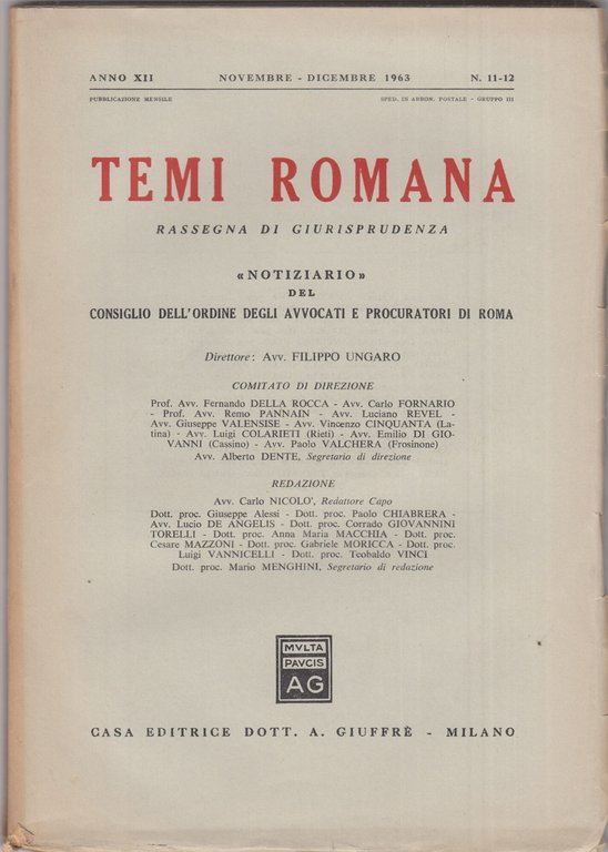 Temi Romana. Rassegna di dottrina e giurisprudenza. 1963. Annata completa. | Immagine Gallery 6