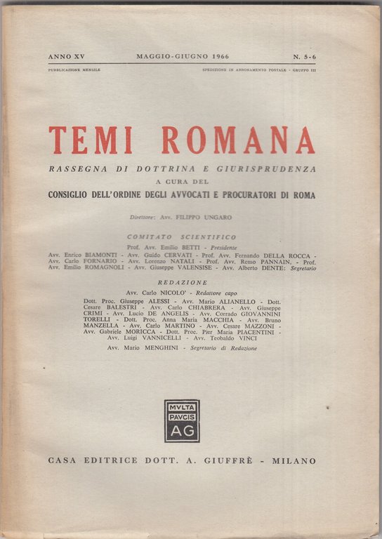 Temi Romana. Rassegna di dottrina e giurisprudenza. 1966. Annata completa. | Immagine Gallery 2