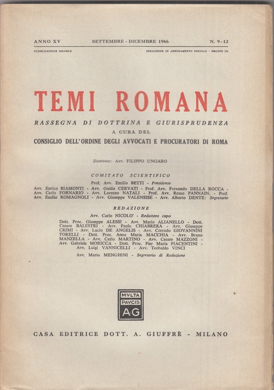 Temi Romana. Rassegna di dottrina e giurisprudenza. 1966. Annata completa. | Immagine Gallery 4