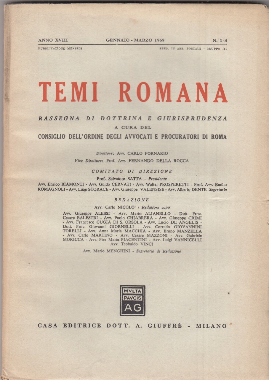 Temi Romana. Rassegna di dottrina e giurisprudenza. 1969. Annata completa. | Immagine principale