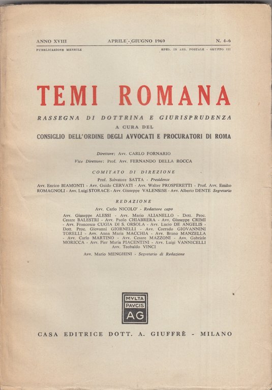 Temi Romana. Rassegna di dottrina e giurisprudenza. 1969. Annata completa. | Immagine Gallery 2