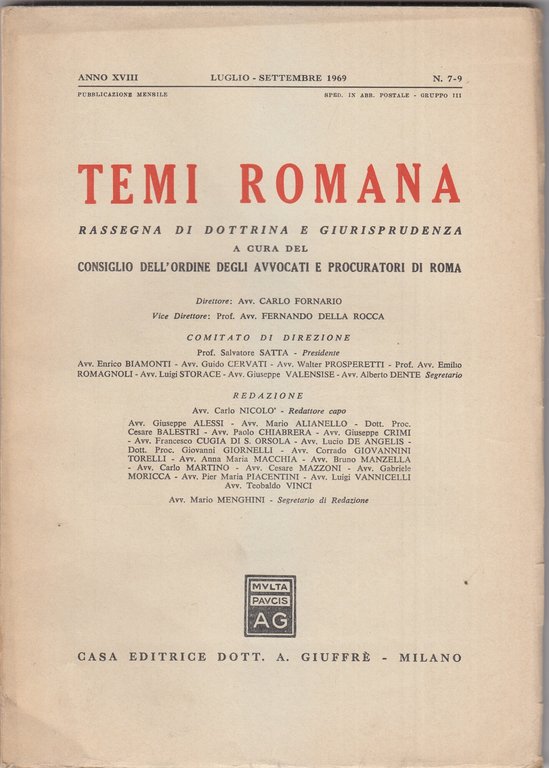 Temi Romana. Rassegna di dottrina e giurisprudenza. 1969. Annata completa. | Immagine Gallery 3