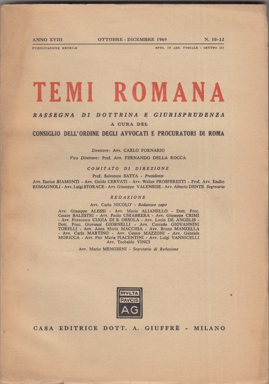 Temi Romana. Rassegna di dottrina e giurisprudenza. 1969. Annata completa. | Immagine Gallery 4