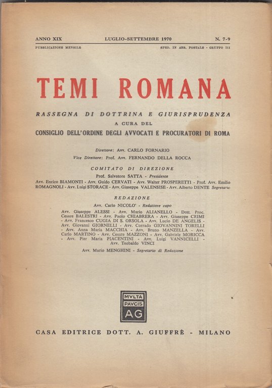 Temi Romana. Rassegna di dottrina e giurisprudenza. 1970. Annata completa. | Immagine Gallery 3