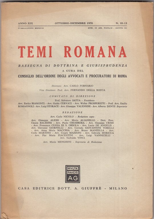 Temi Romana. Rassegna di dottrina e giurisprudenza. 1970. Annata completa. | Immagine Gallery 4