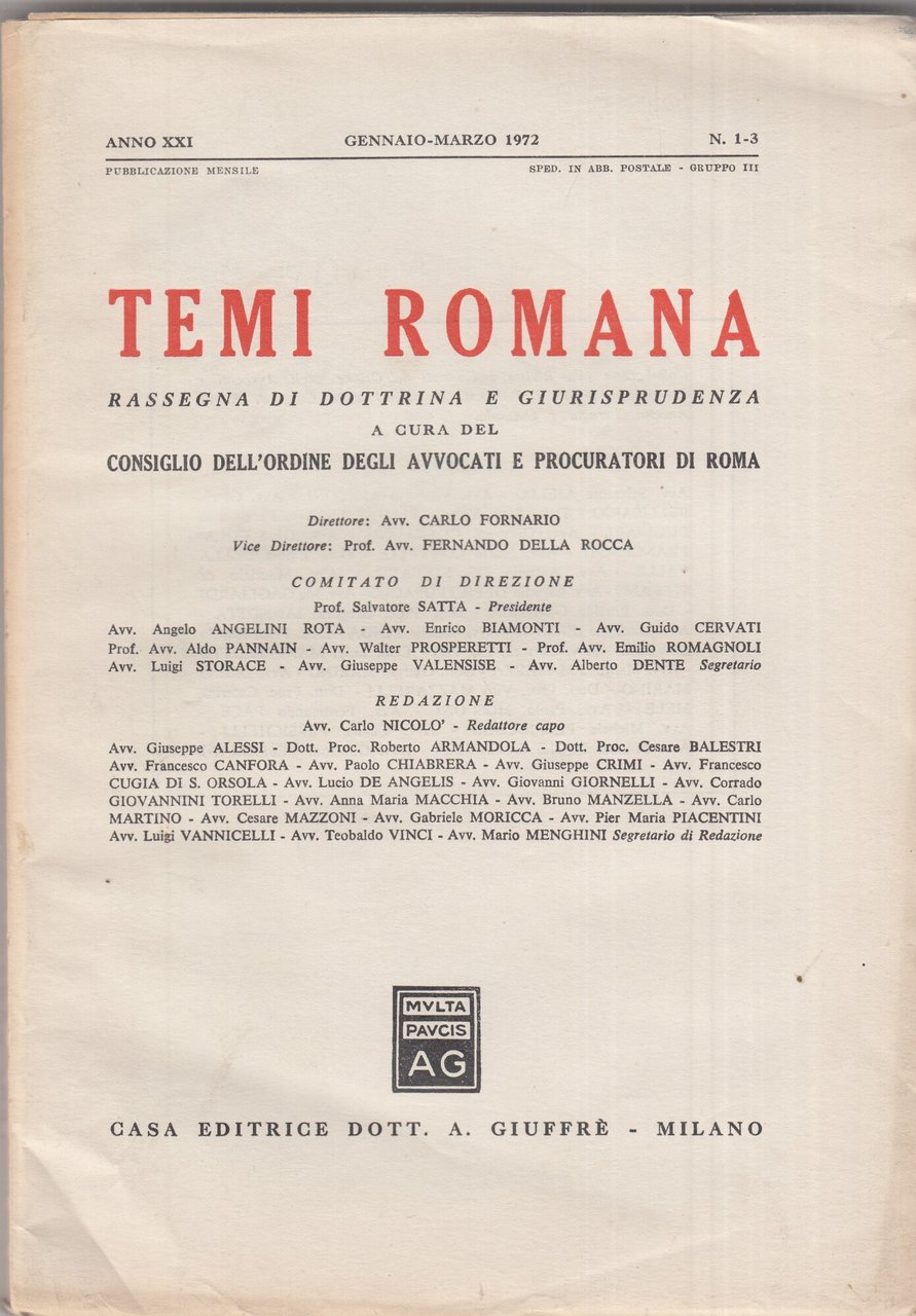 Temi Romana. Rassegna di dottrina e giurisprudenza. 1972. Annata completa. | Immagine principale